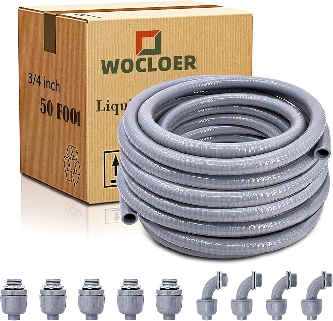 3/4inch 50 Foot Liquid-Tight Conduit Kit, Flexible Non Metallic Electrical by Wocloer