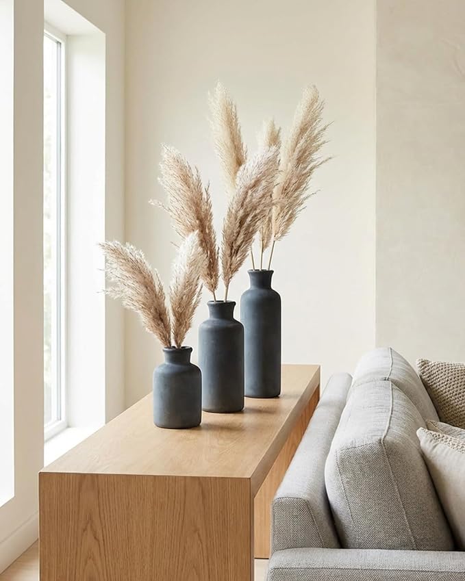 Black Ceramic Vase Set of 3, Vintage Brushed Gold Effect - Image 7