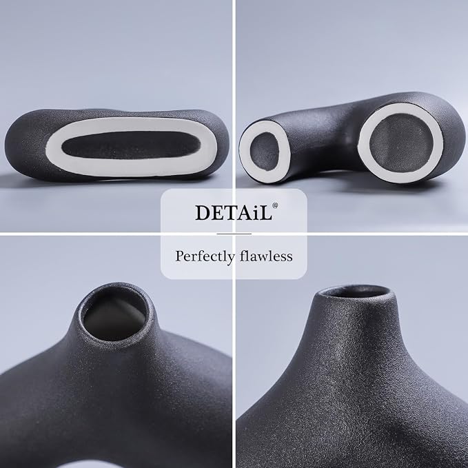 CEMABT Black Ceramic Vase Set of 2 - Image 3