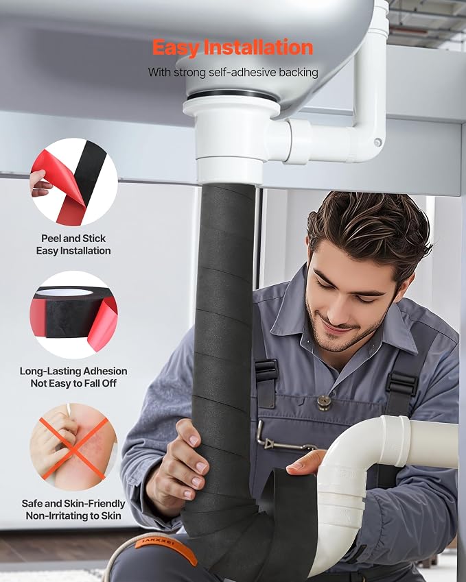 VEVOR Pipe Insulation Wrap, 14 FT x 2-inch Pipe Insulation Foam Tape, - Image 4