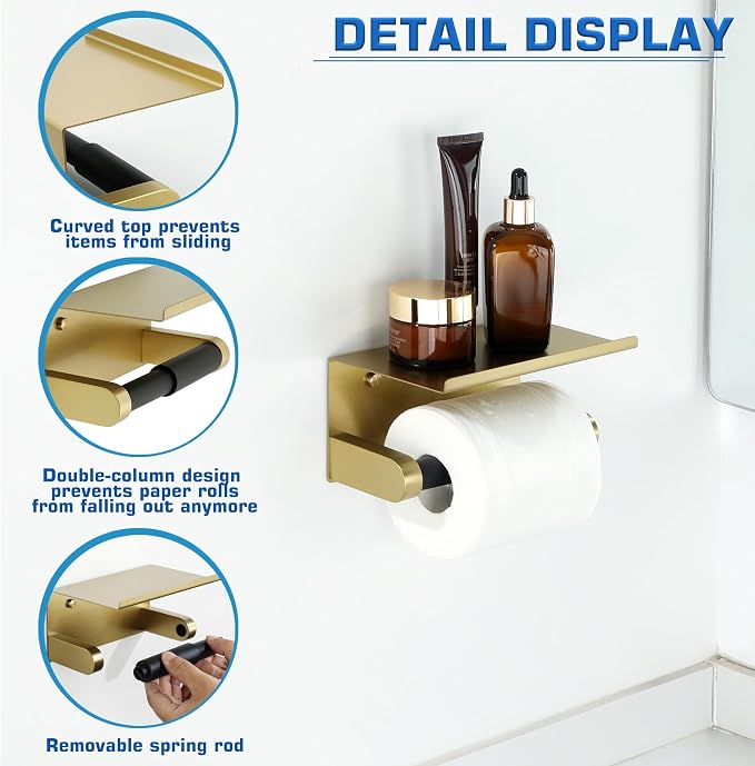 Alise Toilet Paper Holder with Shelf Wall Mount Adhesive or Screw in - Image 4