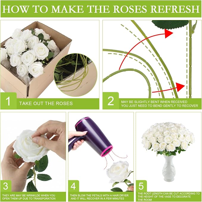 Hananona 50 Pcs Artificial Roses in Bulk, Fake Velvet Silk Roses Realistic Rose - Image 3