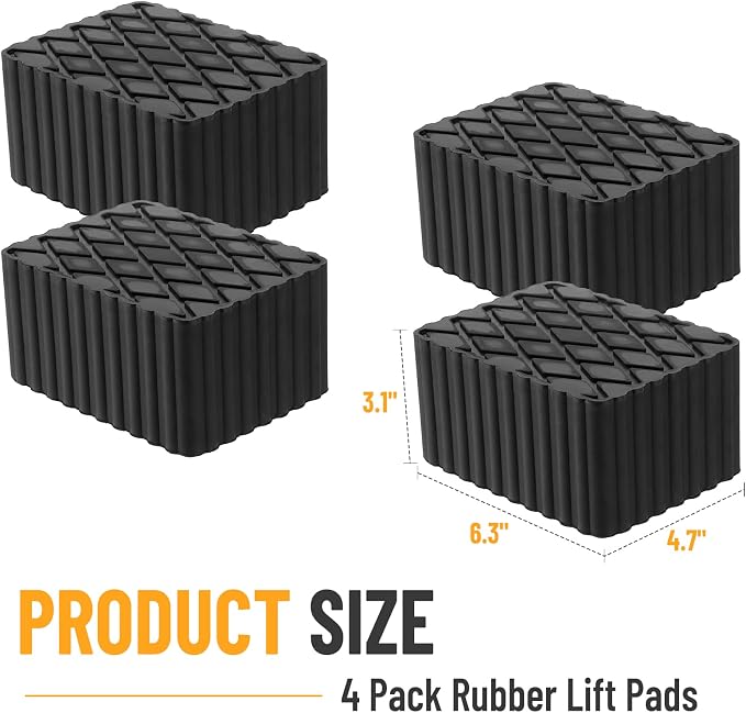 Solid Rubber Auto Lift Pads, 6-1/3" x 4-3/4" x 3" | 4 Pack Anti-Skid Lift Block - Image 7