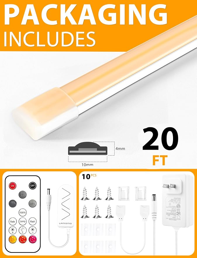 Lamomo COB LED Strip Lights 20Ft, Warm White Dimmable Self-Adhesive Led Rope - Image 8