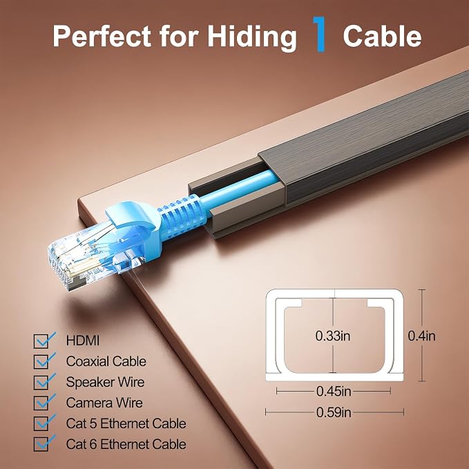Yecaye Cord Hider, 113in One-Cord Cable Raceways, W0.59in H0.4in, Darkwood | TV - Image 2