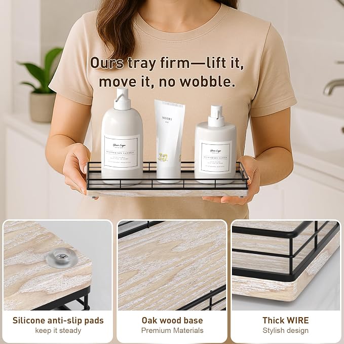 Bathroom Tray for Counter Top Organizer, Ash Wood Vanity Tray - Image 5