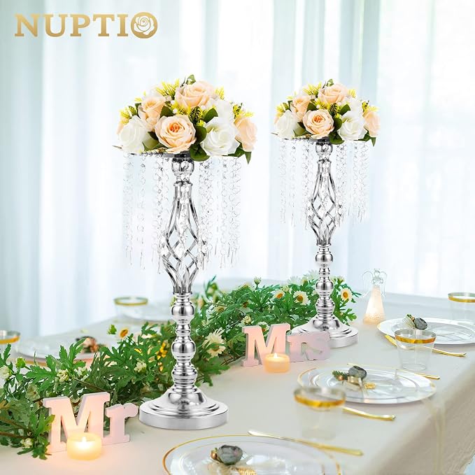 2 Pcs 19.3 Inches Tall Crystal Flower Stand Wedding Road Lead Holders - Image 2