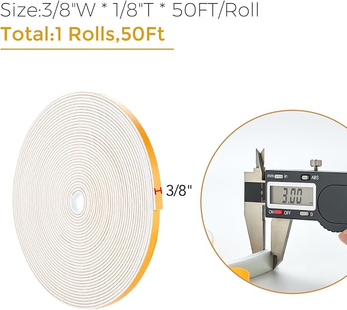 Ravinte Weather Stripping Door Seal, 3/8 x 1/8 Adhesive Foam Tape, 50 FT | - Image 3