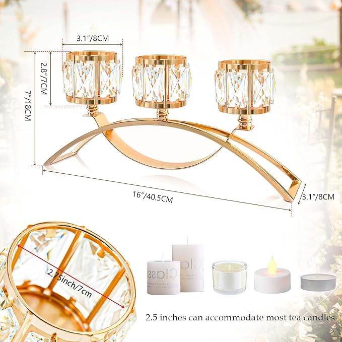 3 Arms Crystal Bowl Tealight Candelabra Votive Candle Stand, Candlestick - Image 2