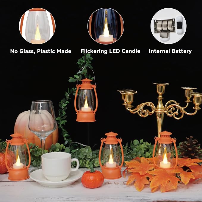 12Pcs Orange Mini Lanterns for Fall Halloween Thanksgiving & Western Camping - Image 3