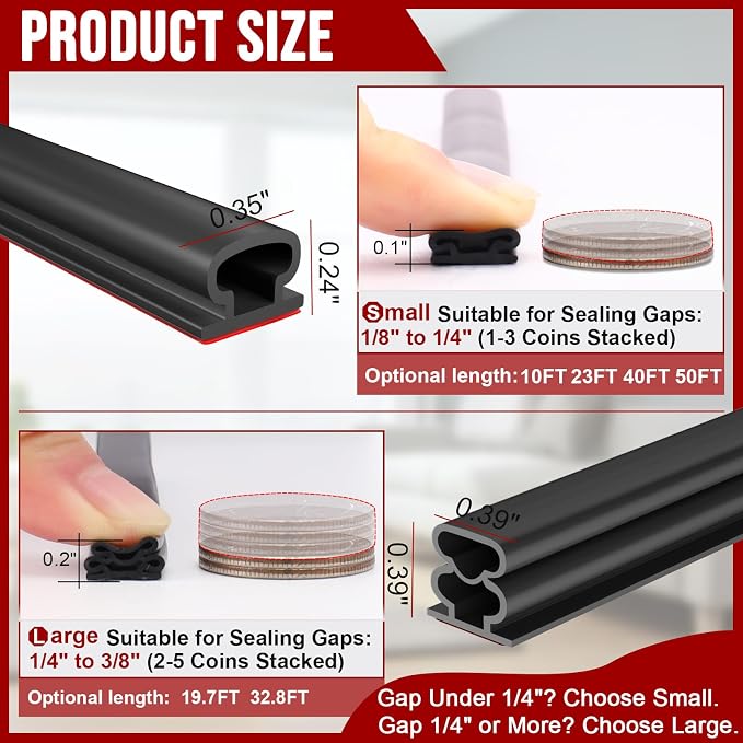 alophoty Door Weather Stripping Door Seal Strip, 0.35"x0.24" | Self-Adhesive - Image 4
