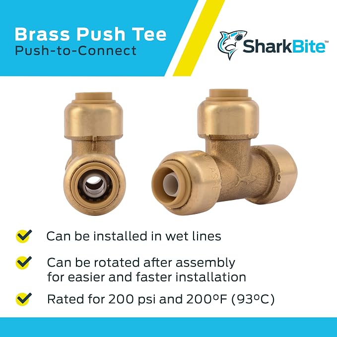 SharkBite 3/8 Inch Tee, Push to Connect Brass Plumbing Fitting, PEX Pipe - Image 4