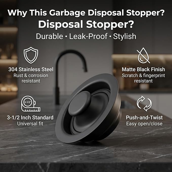 Garbage Disposal Stopper & Flange Kit, Matte Black Sink Stopper 3-1/2" - Image 4