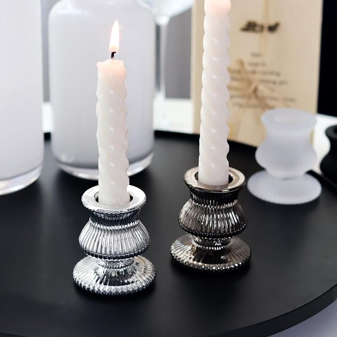 WDHODEC Black White Candlestick Holders 12PCS Glass Taper Candle Holders - Image 4