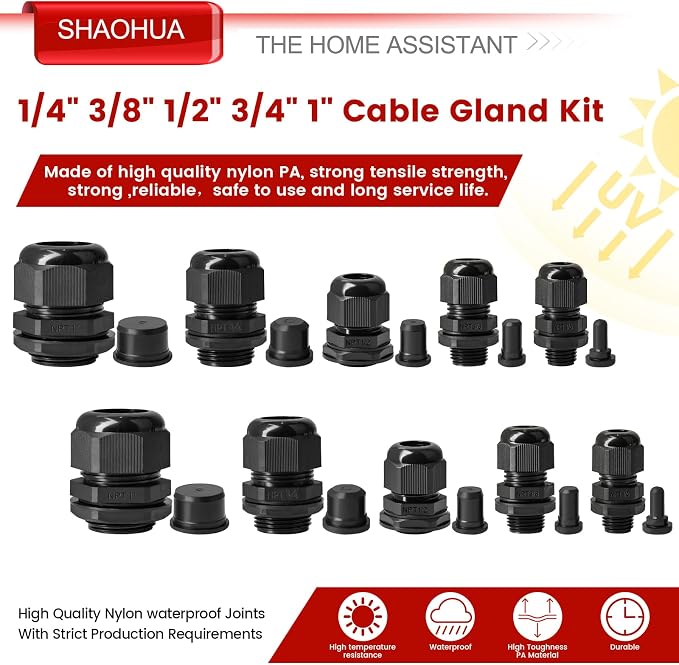 Cable Gland Kits, Strain Relief IP68 Waterproof Nylon Cord Connector - Image 3