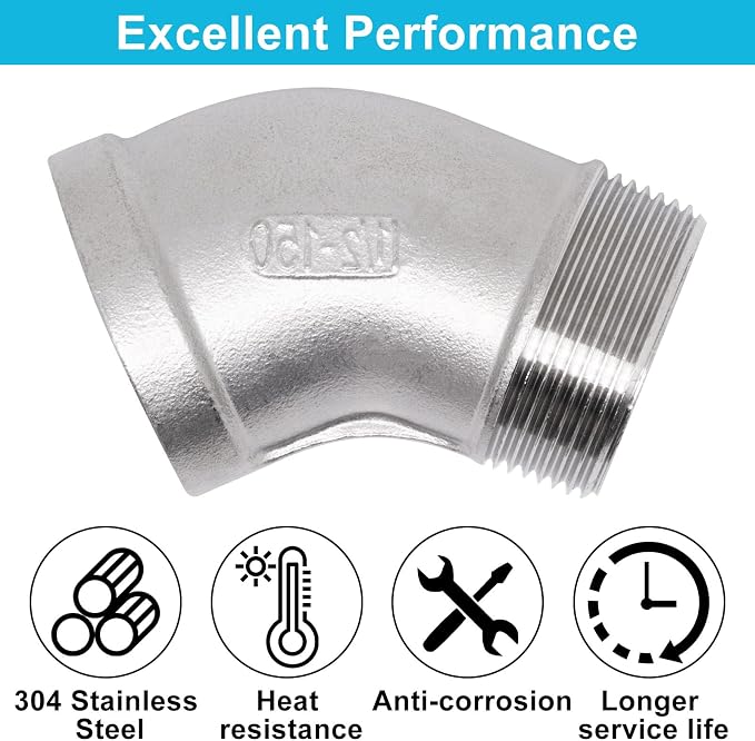 1PCS 45 Degree Elbow Fittings, 1-1/2" NPT Male to 1-1/2" NPT Female 304 - Image 4