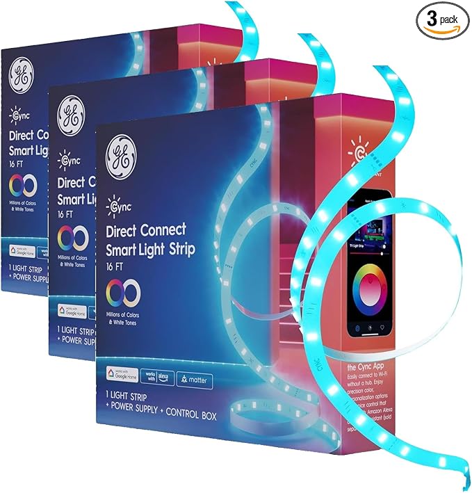 GE Cync Smart LED Strip Light, Color Changing Room Decor LED Light Strip by CYNCSmartHome