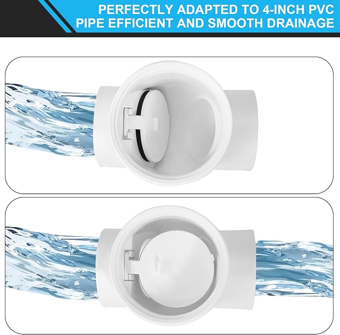 4" PVC Backwater Valve, 4-Inch Drain Backflow Preventer Valve Prevent Sewage - Image 4