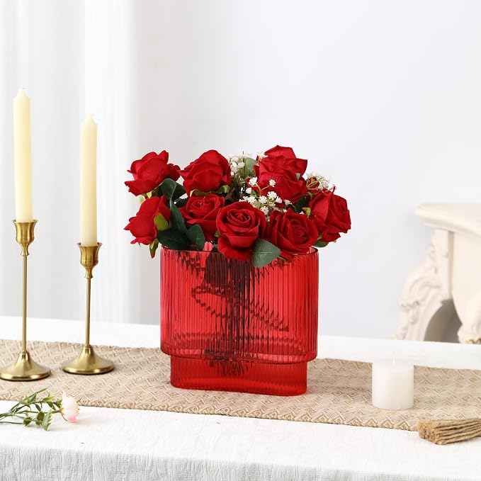 Ribbed Vase, Modern Vases for Living Room, Dining Table, 7 Inch - Image 4