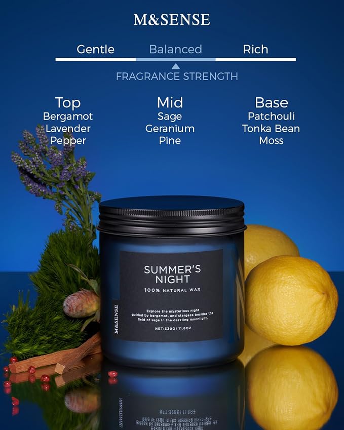 M&SENSE Summer's Night Home Scented Candles, 11.6oz Natural Soy Wax 70 Hrs | - Image 2