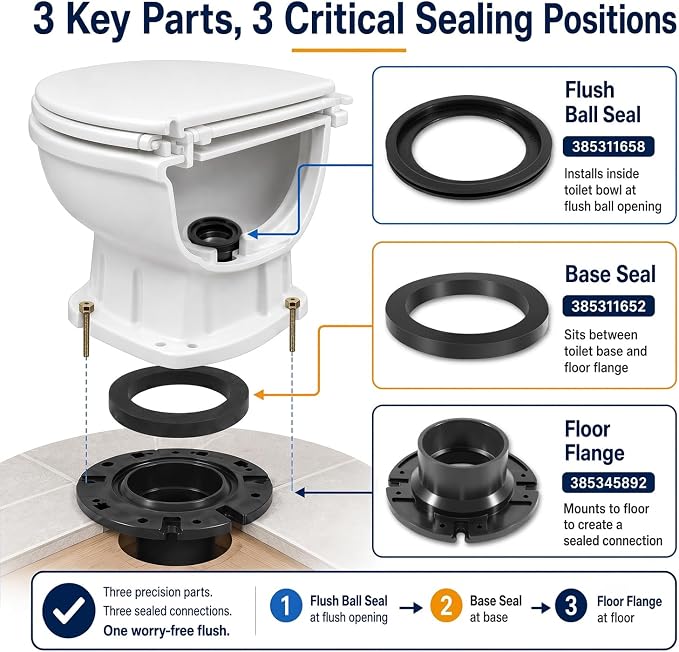 RV Toilet Seal and 3" Floor Flange Kit Compatible - Image 5