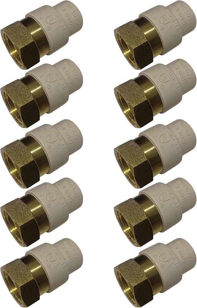 10 Pack XFITTING 1/2" CPVC to Brass FNPT Adapter 1/2" CPVC Female Adapter by XFITTING