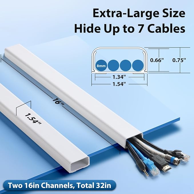 ZhiYo 32" Cord Covers for 4-7 Wires on Wall, 1.54" W x 0.75" H | Paintable TV - Image 2