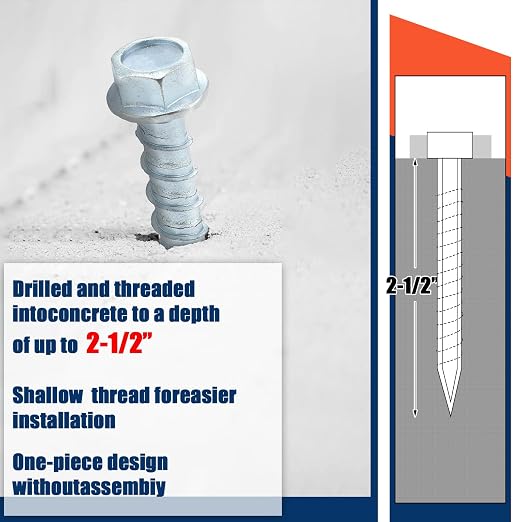 Tandefio 120 Pack 3/8 x 2-1/2" Concrete Anchors and Screw Kits Galvanized | - Image 5