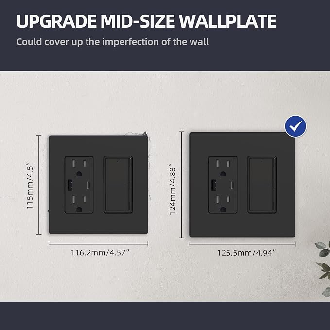 ELEGRP 2-Gang Screwless Decorative Wall Plates, Mid-Size 4.88" height x 4.94" - Image 6