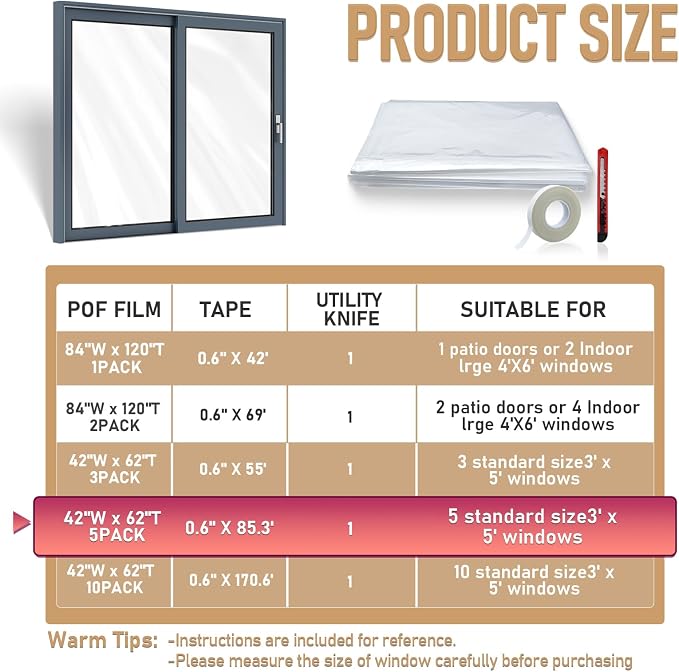 Window Insulation Kit for Winter, Plastic Shrink Film & Strong Tape, Indoor - Image 3