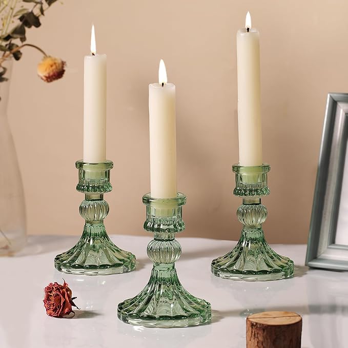 12PCS Green Candlestick Holders Set- 4" H Taper Candle Holders, Glass Candle - Image 6