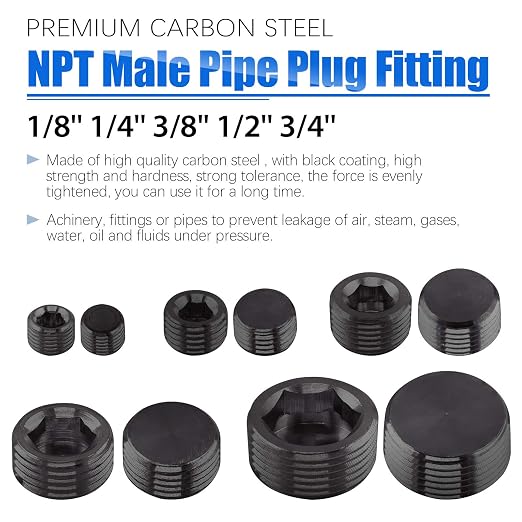 Glarks 10Pcs Carbon Steel 1/2'' NPT Male Pipe Plug Fitting - Image 4