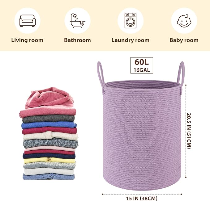 OIAHOMY 60L Nursery Hamper Laundry Basket Laundry Hamper Purple | collapsible - Image 2