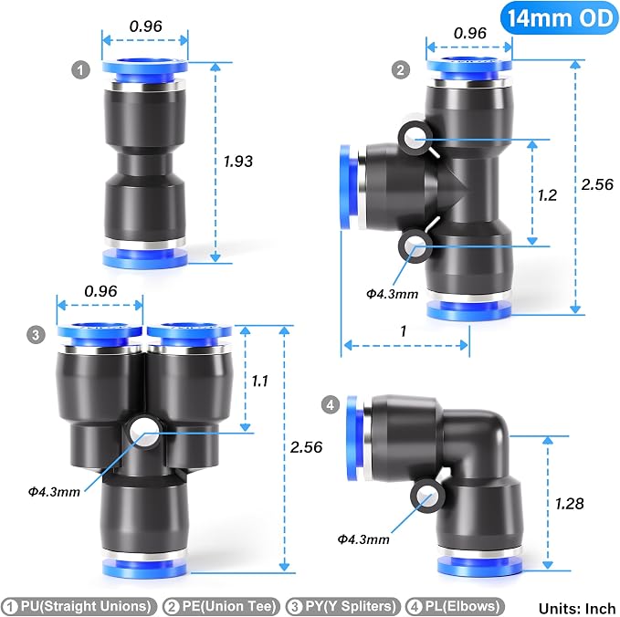 TAILONZ PNEUMATIC 14mm od Push to Connect Fittings Pneumatic Fittings Kit 5 - Image 2