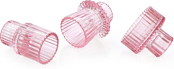 Vixdonos Pink Candlestick Holders Set of 3 Glass Candle Holders - Image 3