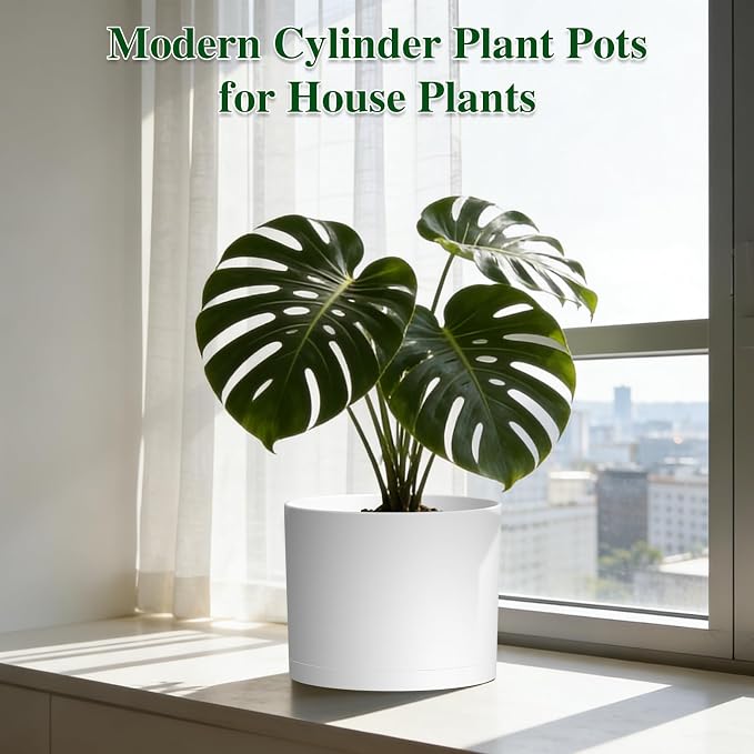 Plant Pots, 10/9/8 Inch 3 Pack Cylindrical Flower Pots - Image 7