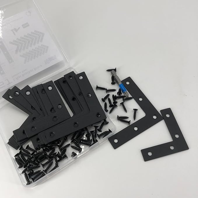 QSJ 16 Pcs L Flat Straight Brackets Corner Bracket Set 8Pcs 2.36''/8Pcs 3.15'' - Image 4
