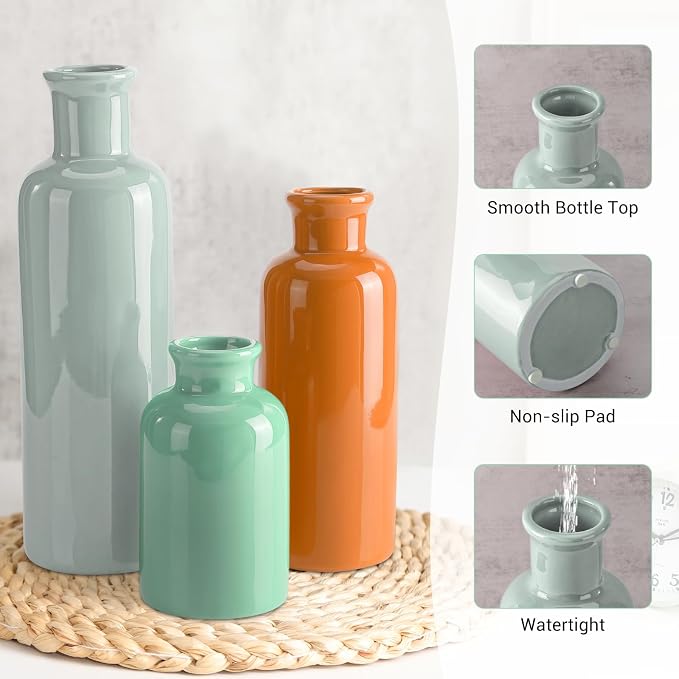 Small Ceramic Vase Set of 3, Boho Modern Flower Vase Room Decor, Farmhouse Decor - Image 4