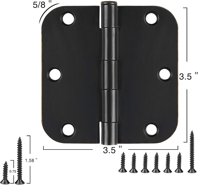 6 Pack Matte Black Interior Door Hinges 3.5" Rounded 5/8" Radius Corners | - Image 4