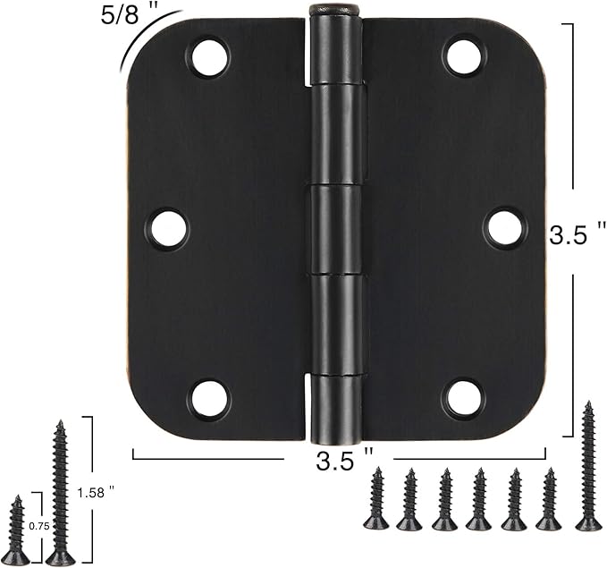 12 Pack Matte Black Door Hinges 3.5 Inch Rounded 5/8" Radius Corners | - Image 3