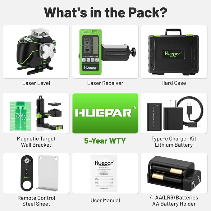 Huepar Laser Level 360 Self Leveling, S04CG 4x360° Green 4D Cross Line Laser - Image 9