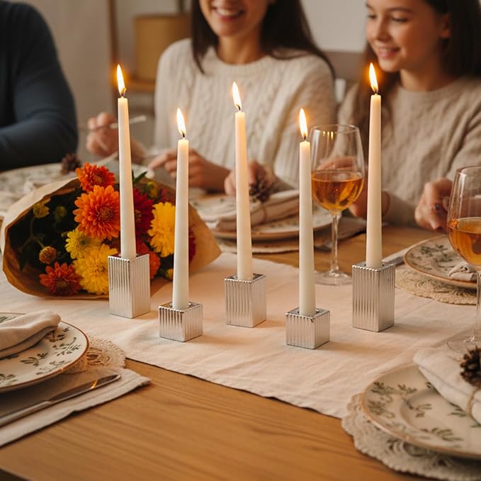 LETINE 12pcs Silver Vertical Stripe Glass Candlestick Holders - Image 6