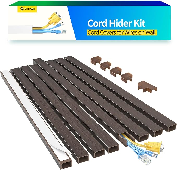 Yecaye Cord Covers for Wires on Wall, W0.95in H0.55in, Darkwood | TV Cord Hider - Image 8