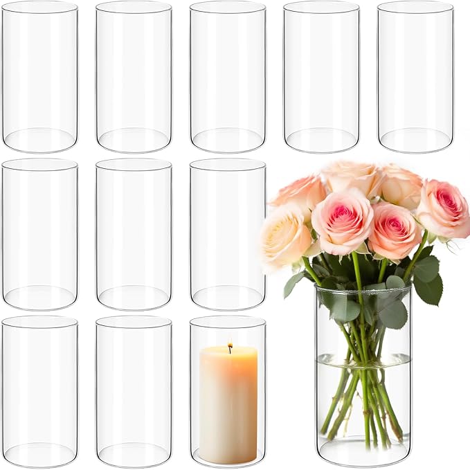 12Pack Glass Cylinder Vases for Centerpieces 6 Inch, Flower Vase for Wedding by Yemosa