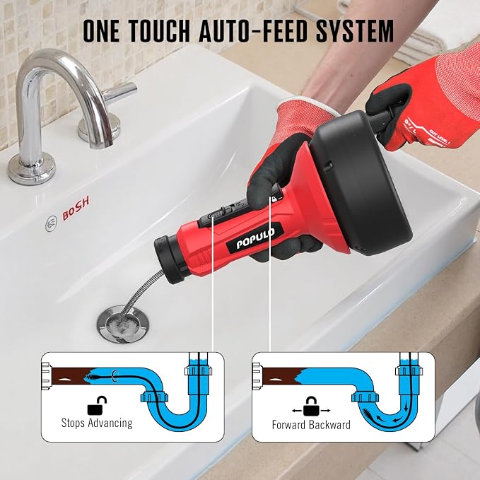 POPULO 17FT Auto Feed Drain Snake, Upgraded Toliet Auger - Image 5