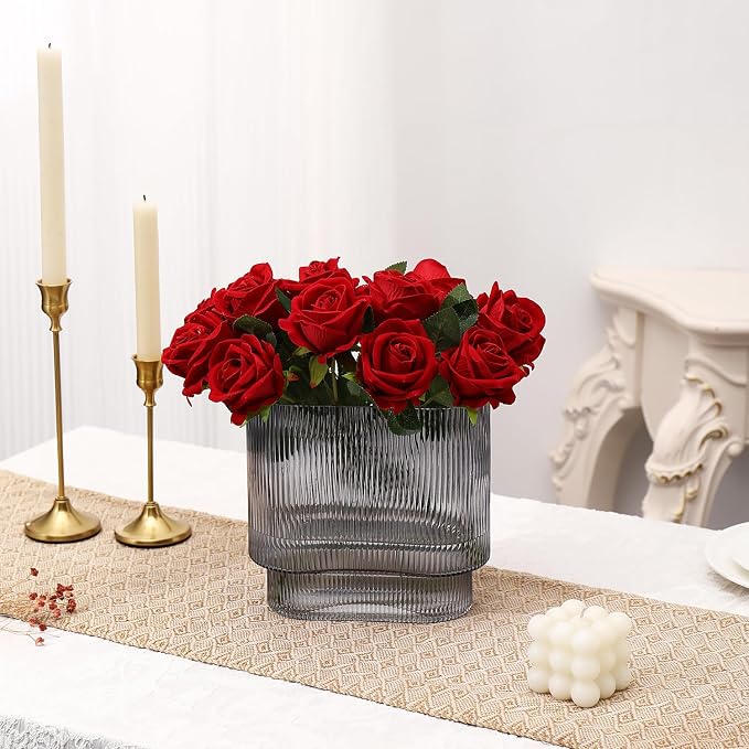 Ribbed Glass Vase, Fluted Short Vases - Image 2