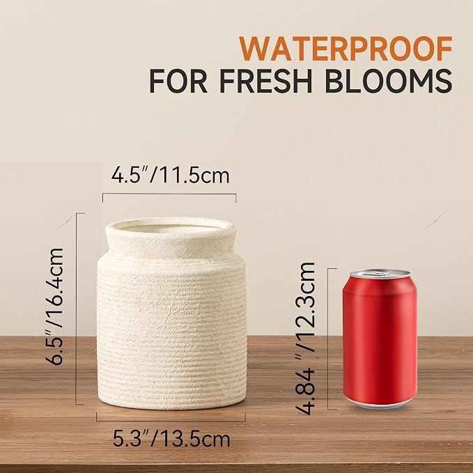 Ceramic Flower Vase 6.5 inch Farmhouse Rustic Vase - Image 2
