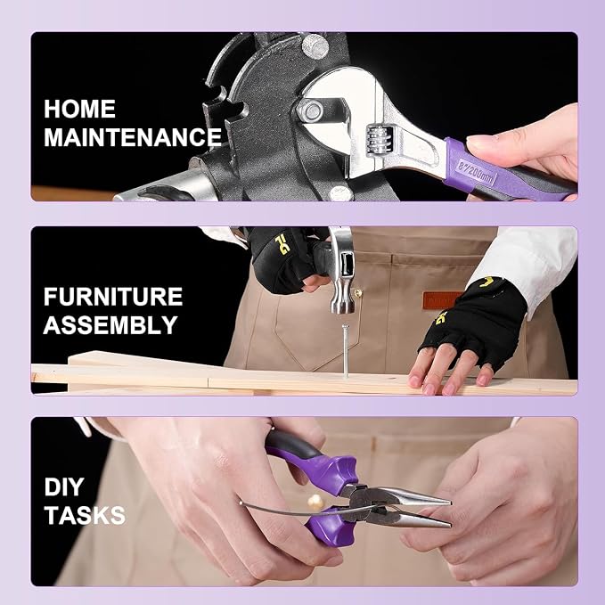 8V Purple Cordless Drill Set for Women, Starter Tool Kit - Image 8