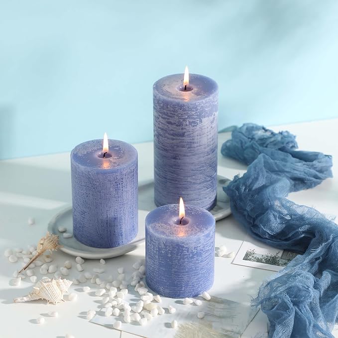 3x4 Inch Blue Pillar Candles Set of 3 - Image 4