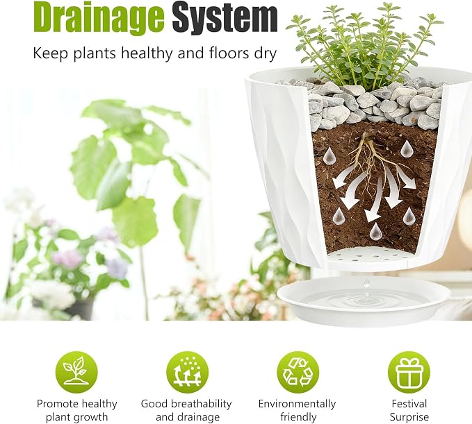 8 Inch Plastic Plant Pots, Planters - Image 4